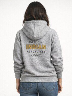 Indian Motorcycle zip-up hoodie Gray Size Large Cotton Embroidered